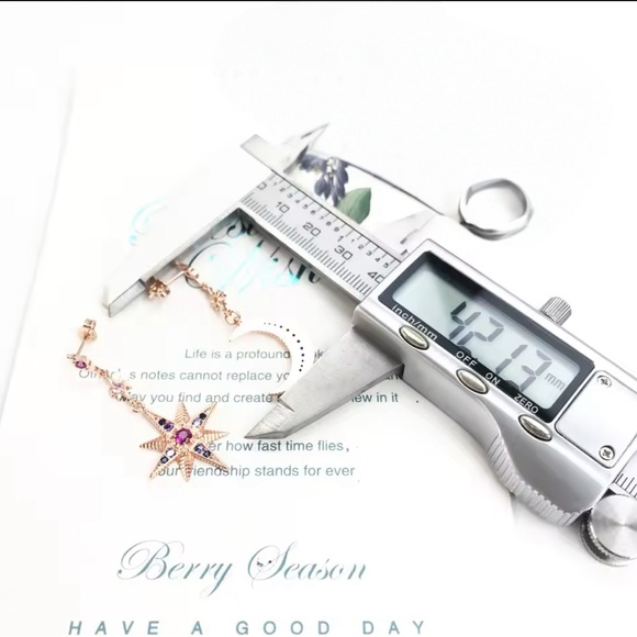 NWOT crescent moon and star dangle earrings, Sterling silver 18k rose gold plt - Picture 9 of 17